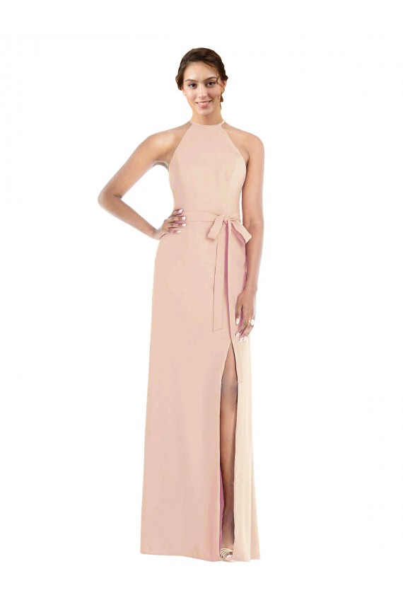 Open Back Nude Stretch Crepe Halter Neck Long Sleeveless Formal Evening Gown / Prom Dress / Bridesmaid Dress Norwich