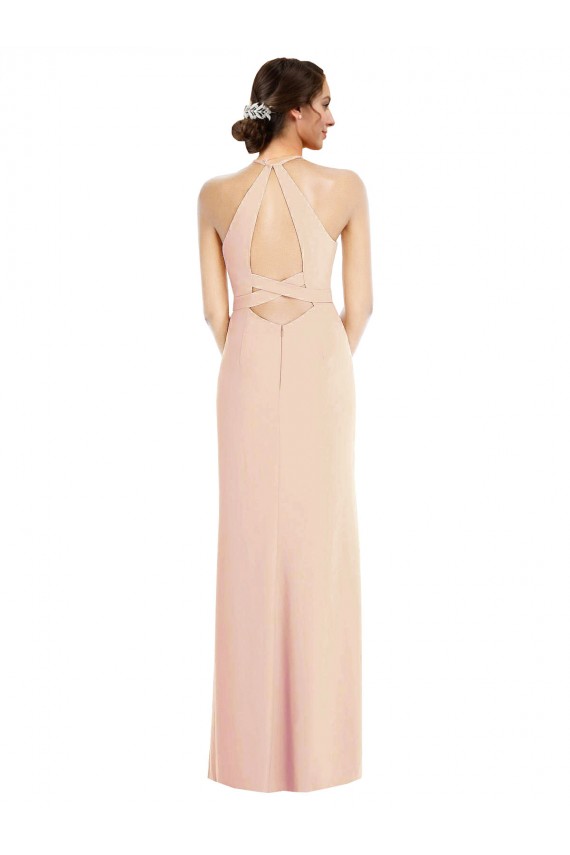 Open Back Nude Stretch Crepe Halter Neck Long Sleeveless Formal Evening Gown / Prom Dress / Bridesmaid Dress Norwich