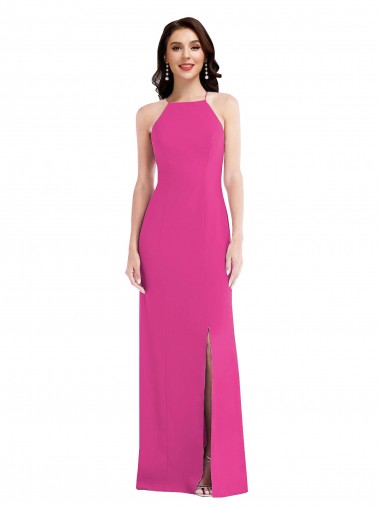 Open Back Fuchsia Stretch Crepe Halter Neck Long Sleeveless Formal Evening Gown / Prom Dress / Bridesmaid Dress Norwich