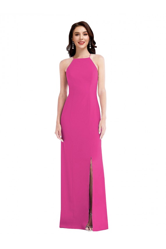 Open Back Fuchsia Stretch Crepe Halter Neck Long Sleeveless Formal Evening Gown / Prom Dress / Bridesmaid Dress Norwich