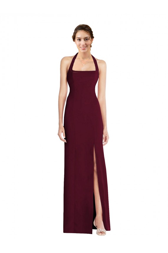 Open Back Stretch Crepe Halter Neck Long Sleeveless Semi Formal Evening Dress / Prom Dress / Bridesmaid Dress Norwich