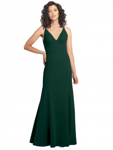 V-Back Midnight Green Stretch Crepe V-Neck Long Sleeveless Formal Dress / Bridesmaid Dress Norwich