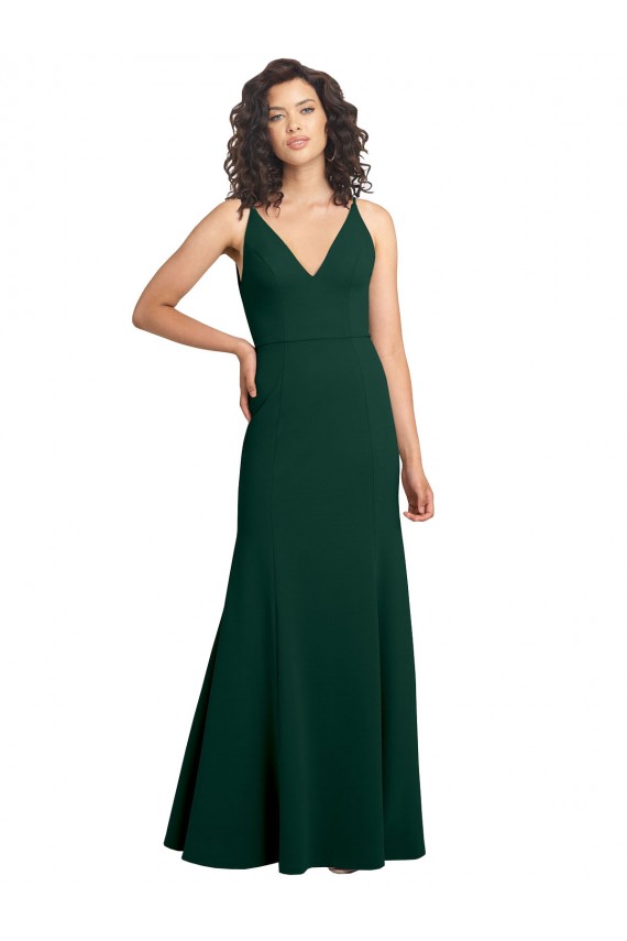 V-Back Midnight Green Stretch Crepe V-Neck Long Sleeveless Formal Dress / Bridesmaid Dress Norwich