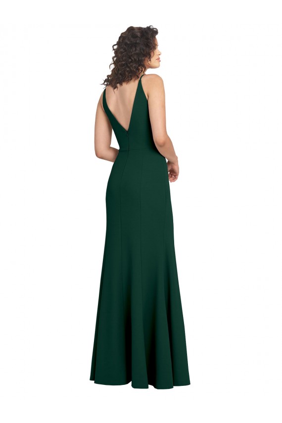 V-Back Midnight Green Stretch Crepe V-Neck Long Sleeveless Formal Dress / Bridesmaid Dress Norwich