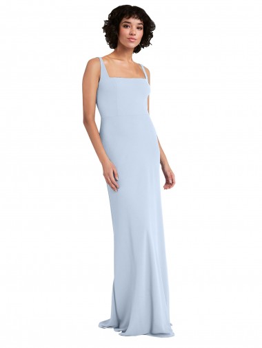 Light Sky Blue Stretch Crepe Square Neck Long Sleeveless Prom Dress / Bridesmaid Dress Norwich