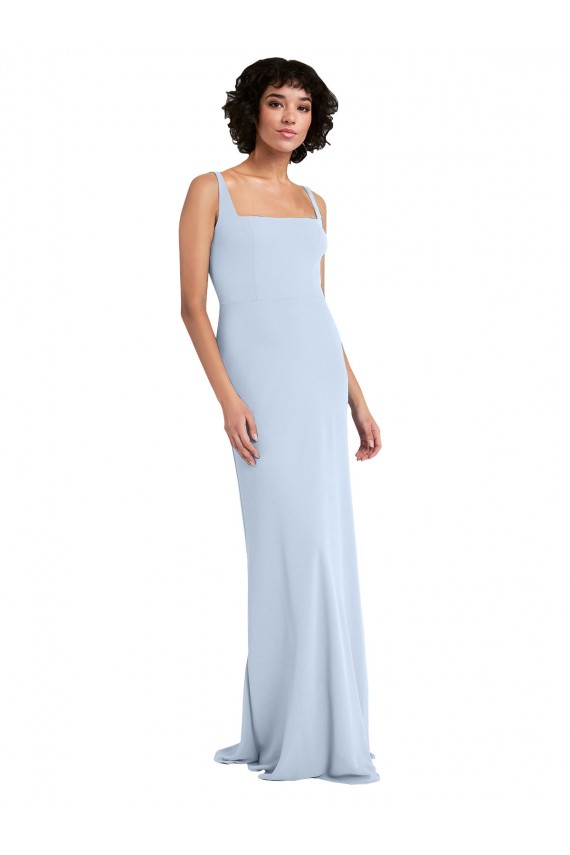 Light Sky Blue Stretch Crepe Square Neck Long Sleeveless Prom Dress / Bridesmaid Dress Norwich