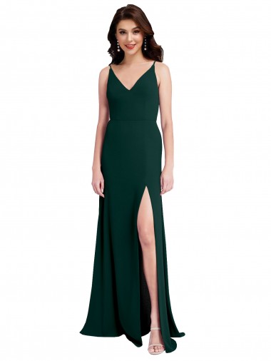 V-Back Midnight Green Stretch Crepe V-Neck Long Sleeveless Formal Evening Gown / Prom Dress / Bridesmaid Dress Norwich