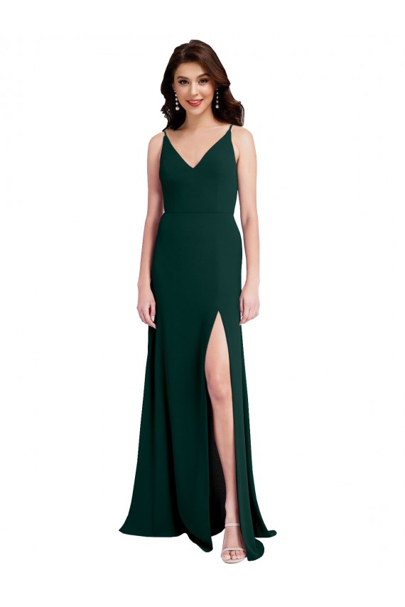 V-Back Midnight Green Stretch Crepe V-Neck Long Sleeveless Formal Evening Gown / Prom Dress / Bridesmaid Dress Norwich