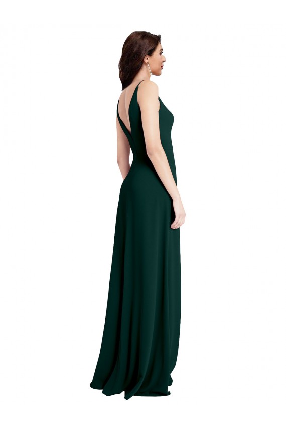 V-Back Midnight Green Stretch Crepe V-Neck Long Sleeveless Formal Evening Gown / Prom Dress / Bridesmaid Dress Norwich