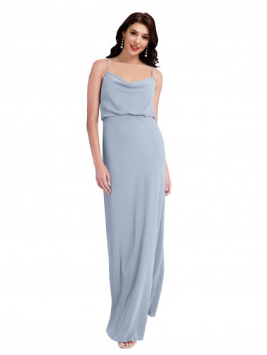 V-Back Smoke Blue Stretch Crepe Spaghetti Straps Long Sleeveless Formal Evening Gown / Prom Dress / Bridesmaid Dress Norwich