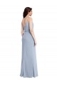 V-Back Smoke Blue Stretch Crepe Spaghetti Straps Long Sleeveless Formal Evening Gown / Prom Dress / Bridesmaid Dress Norwich