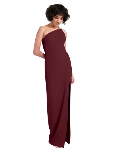 Burgundy Gold Stretch Crepe One Shoulder Long Sleeveless Formal Evening Gown / Prom Dress / Bridesmaid Dress Norwich