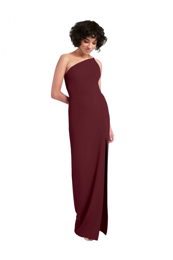 Burgundy Gold Stretch Crepe One Shoulder Long Sleeveless Formal Evening Gown / Prom Dress / Bridesmaid Dress Norwich
