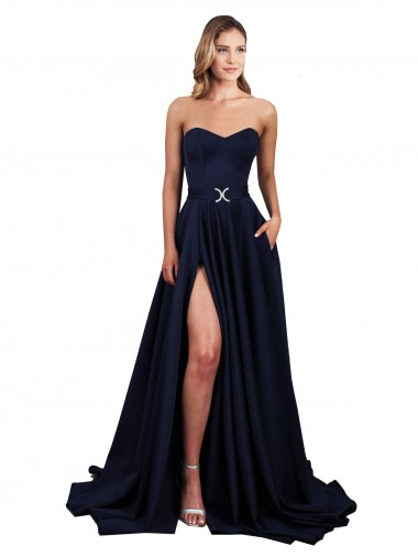 Low Back Dark Navy Stretch Crepe Sweetheart Long Sleeveless Formal Dress / Bridesmaid Dress Norwich