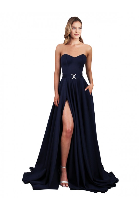 Low Back Dark Navy Stretch Crepe Sweetheart Long Sleeveless Formal Dress / Bridesmaid Dress Norwich