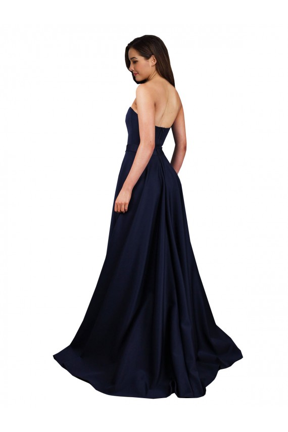 Low Back Dark Navy Stretch Crepe Sweetheart Long Sleeveless Formal Dress / Bridesmaid Dress Norwich