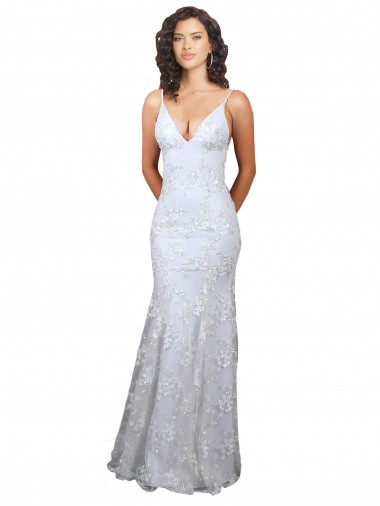 Open Back White Stretch Crepe & Sequin Tulle V-Neck Long Sleeveless Formal Evening Gown / Prom Dress / Bridesmaid Dress Norwich