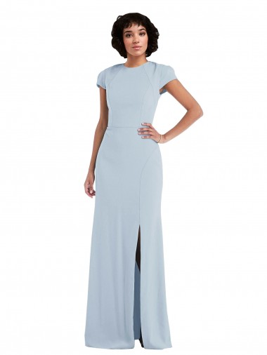 Keyhole Back Stretch Crepe Jewel Neck Long Cap Sleeves Semi Formal Evening Dress / Bridesmaid Dress Norwich