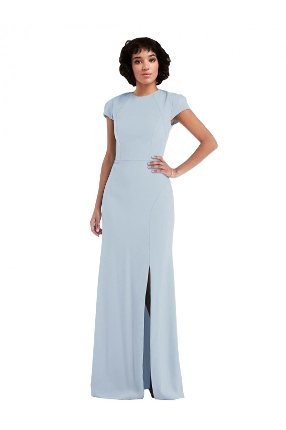 Keyhole Back Stretch Crepe Jewel Neck Long Cap Sleeves Semi Formal Evening Dress / Bridesmaid Dress Norwich