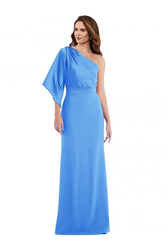 Stretch Crepe One Shoulder Long Bell Sleeves Semi Formal Evening Dress / Prom Dress / Bridesmaid Dress Norwich