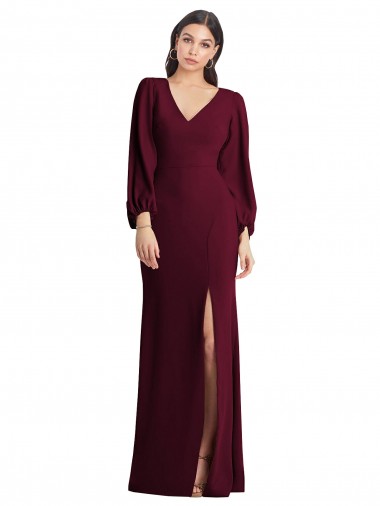 Stretch Crepe V-Neck Long Puff Sleeves Semi Formal Evening Dress / Prom Dress / Bridesmaid Dress Norwich