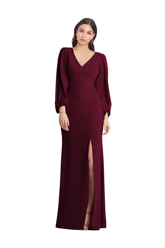 Stretch Crepe V-Neck Long Puff Sleeves Semi Formal Evening Dress / Prom Dress / Bridesmaid Dress Norwich