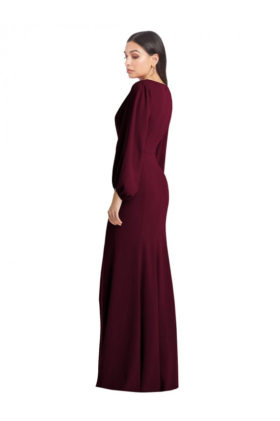 Stretch Crepe V-Neck Long Puff Sleeves Semi Formal Evening Dress / Prom Dress / Bridesmaid Dress Norwich