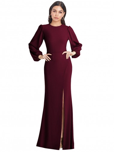 Open Back Stretch Crepe Bateau Neck Long Puff Sleeves Formal Dress / Bridesmaid Dress Norwich