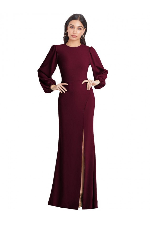 Open Back Stretch Crepe Bateau Neck Long Puff Sleeves Formal Dress / Bridesmaid Dress Norwich