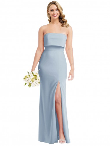 Low Back Light Sky Blue Stretch Crepe Strapless Long Sleeveless Semi Formal Evening Dress / Prom Dress / Bridesmaid Dress Norwich