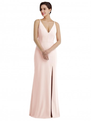 V-Back Pink Stretch Crepe V-Neck Long Sleeveless Formal Evening Gown / Prom Dress / Bridesmaid Dress Norwich