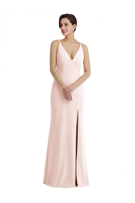 V-Back Pink Stretch Crepe V-Neck Long Sleeveless Formal Evening Gown / Prom Dress / Bridesmaid Dress Norwich