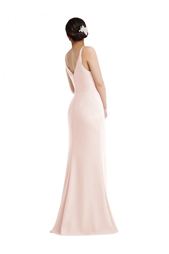 V-Back Pink Stretch Crepe V-Neck Long Sleeveless Formal Evening Gown / Prom Dress / Bridesmaid Dress Norwich