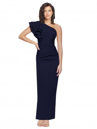 Dark Navy Stretch Crepe One Shoulder Long Sleeveless Formal Evening Gown / Prom Dress / Bridesmaid Dress Norwich