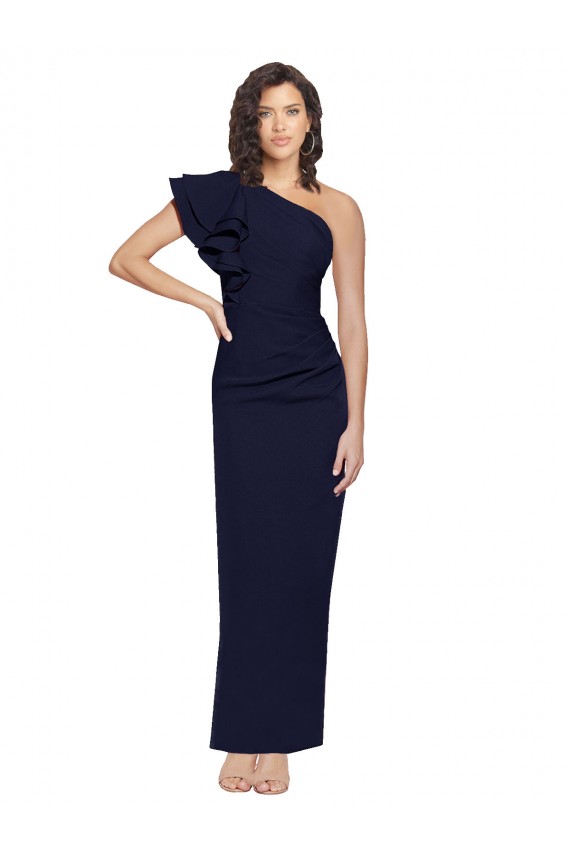 Dark Navy Stretch Crepe One Shoulder Long Sleeveless Formal Evening Gown / Prom Dress / Bridesmaid Dress Norwich