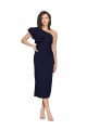 Dark Navy Stretch Crepe One Shoulder Midi Length Sleeveless Formal Evening Gown / Prom Dress / Bridesmaid Dress Norwich