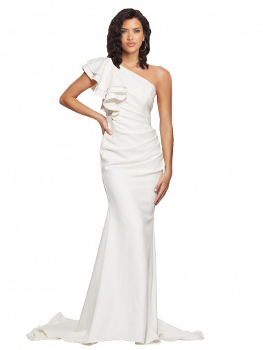 Sheath Ivory One Shoulder Sweep Train Sleeveless Semi Formal Evening Dress / Prom Dress / Bridesmaid Dress Norwich