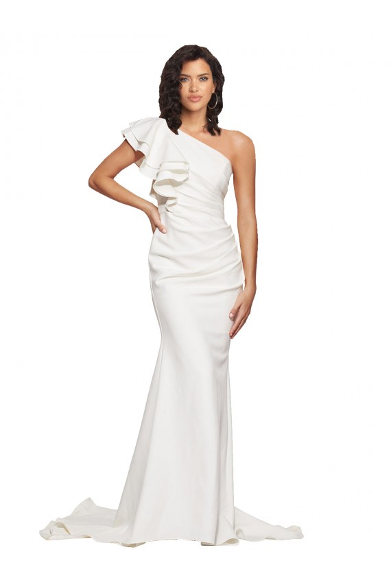 Sheath Ivory One Shoulder Sweep Train Sleeveless Semi Formal Evening Dress / Prom Dress / Bridesmaid Dress Norwich