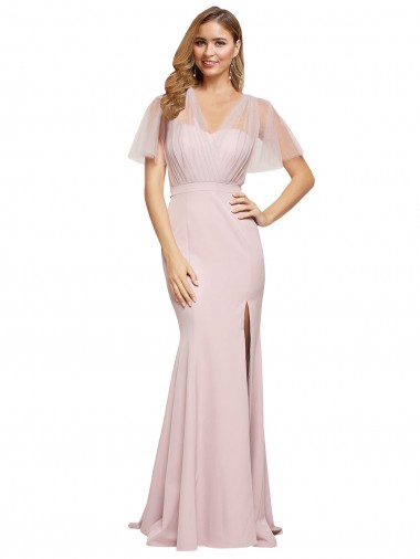 V-Back Stretch Crepe & Tulle One Shoulder Short Sleeves Long Formal Evening Gown / Prom Dress / Bridesmaid Dress Norwich