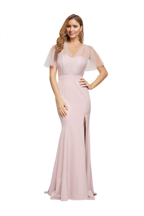 V-Back Stretch Crepe & Tulle One Shoulder Short Sleeves Long Formal Evening Gown / Prom Dress / Bridesmaid Dress Norwich