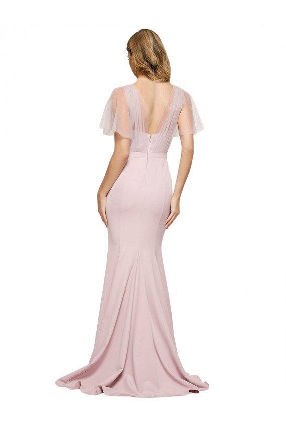 V-Back Stretch Crepe & Tulle One Shoulder Short Sleeves Long Formal Evening Gown / Prom Dress / Bridesmaid Dress Norwich