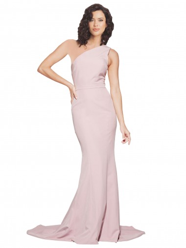 Mauve Stretch Crepe One Shoulder Sweep Train Sleeveless Semi Formal Evening Dress / Prom Dress / Bridesmaid Dress Norwich