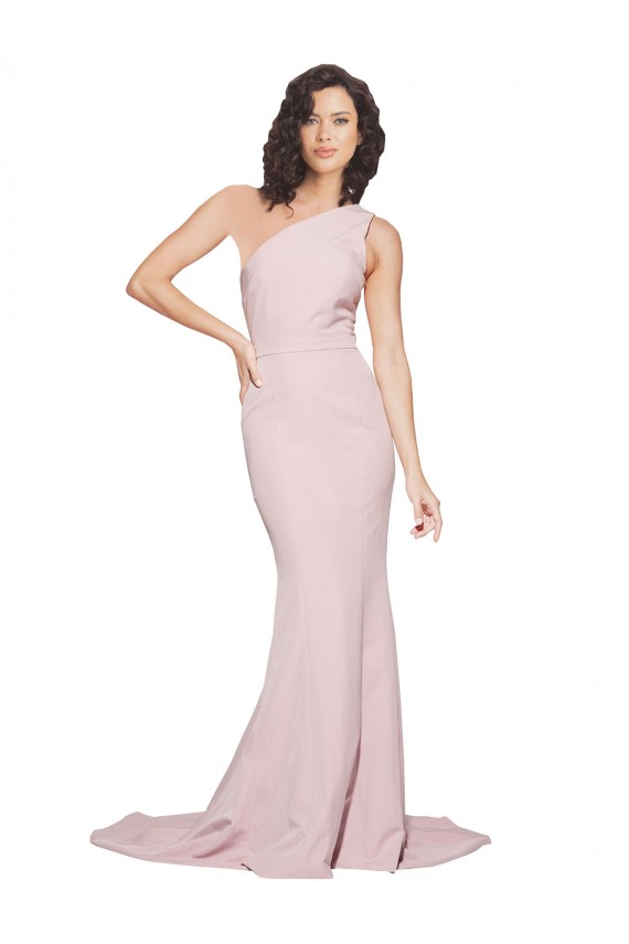 Mauve Stretch Crepe One Shoulder Sweep Train Sleeveless Semi Formal Evening Dress / Prom Dress / Bridesmaid Dress Norwich