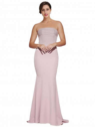 Low Back Stretch Crepe Strapless Sweep Train Sleeveless Formal Evening Gown / Prom Dress / Bridesmaid Dress Norwich