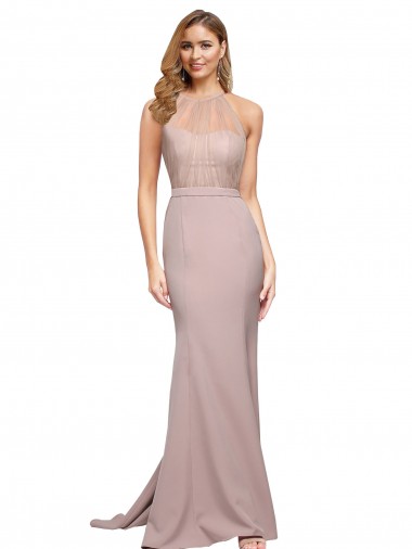 Dusty Pink Stretch Crepe Sweetheart Sweep Train Sleeveless Formal Evening Gown / Prom Dress / Bridesmaid Dress Norwich