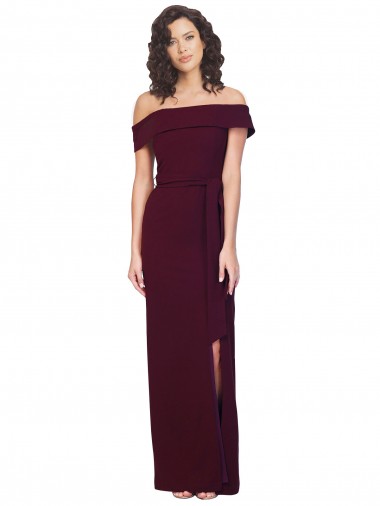 Low Back Burgundy Gold Stretch Crepe Off the Shoulder Long Sleeveless Formal Evening Gown / Prom Dress / Bridesmaid Dress Norwich
