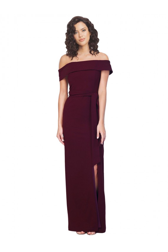 Low Back Burgundy Gold Stretch Crepe Off the Shoulder Long Sleeveless Formal Evening Gown / Prom Dress / Bridesmaid Dress Norwich