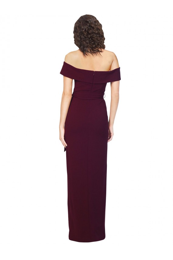Low Back Burgundy Gold Stretch Crepe Off the Shoulder Long Sleeveless Formal Evening Gown / Prom Dress / Bridesmaid Dress Norwich