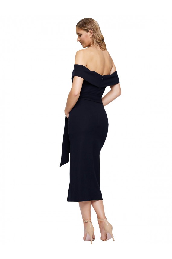 Low Back Stretch Crepe Off the Shoulder Midi Length Sleeveless Formal Evening Gown / Prom Dress / Bridesmaid Dress Norwich