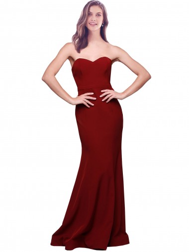 Low Back Burgundy Stretch Crepe Sweetheart Long Sleeveless Formal Evening Gown / Prom Dress / Bridesmaid Dress Norwich